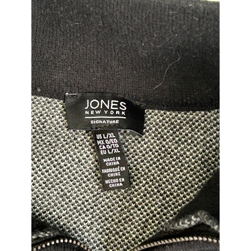Jones New York Signature Black Grey Plaid Zip Front Poncho Sweater Womens L/XL - Picture 2 of 5